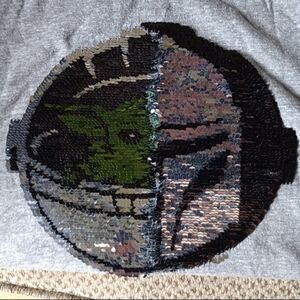 Girls XL Mandalorian Helmet and Grogu (The Child) Sequin Reversible Shirt
